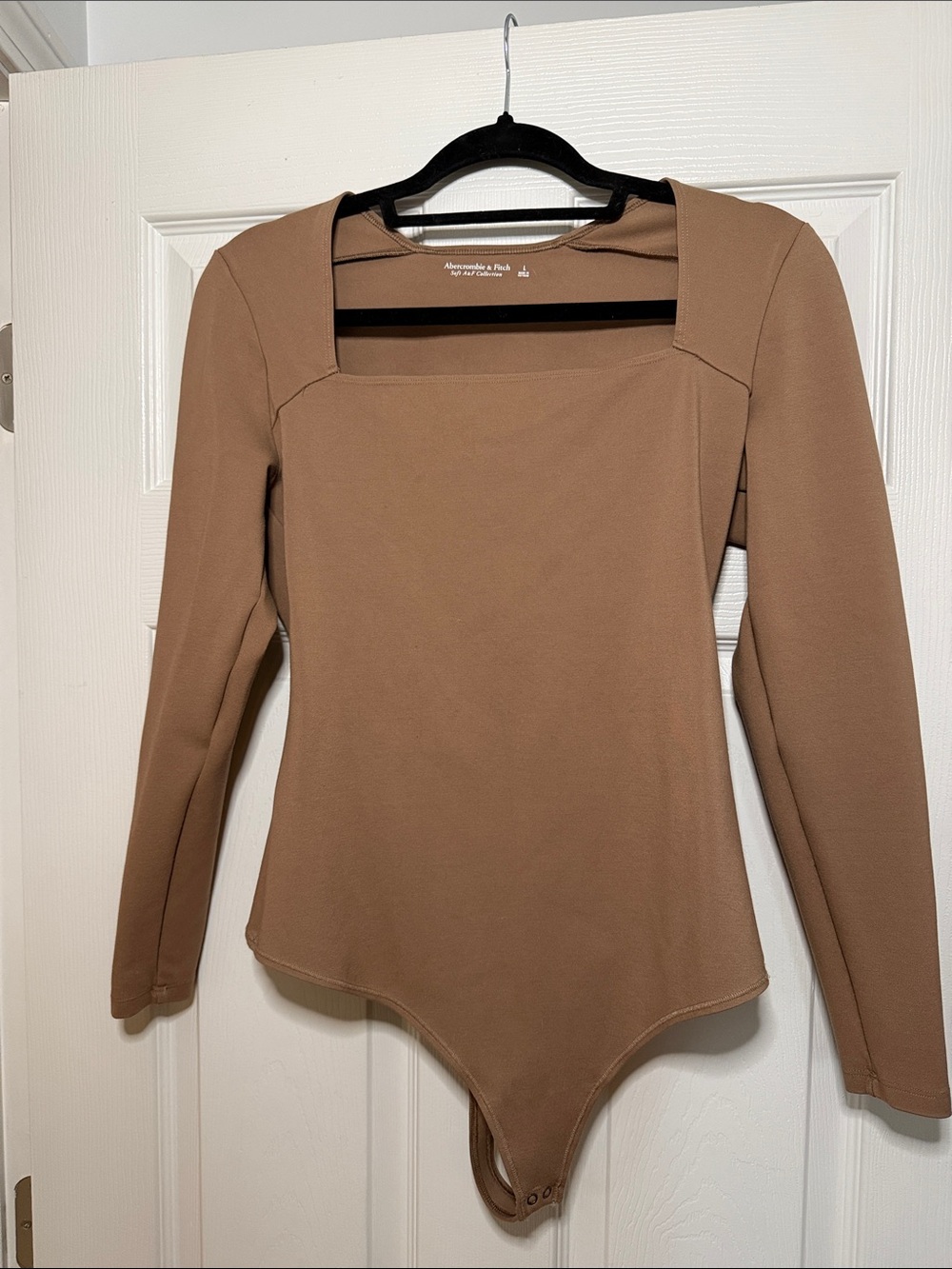 Abercrombie & Fitch Tan Square-Neck Long Sleeve Bodysuit